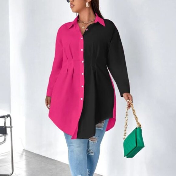 Plus Two-Tone Longline Blouse in Pink and Black Size 20 4XL * NEVER WORN* - Picture 4 of 7